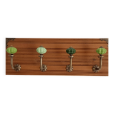 Wall-mounted coat rack in wood – 40 cm – 4 hooks in metal and green ceramic