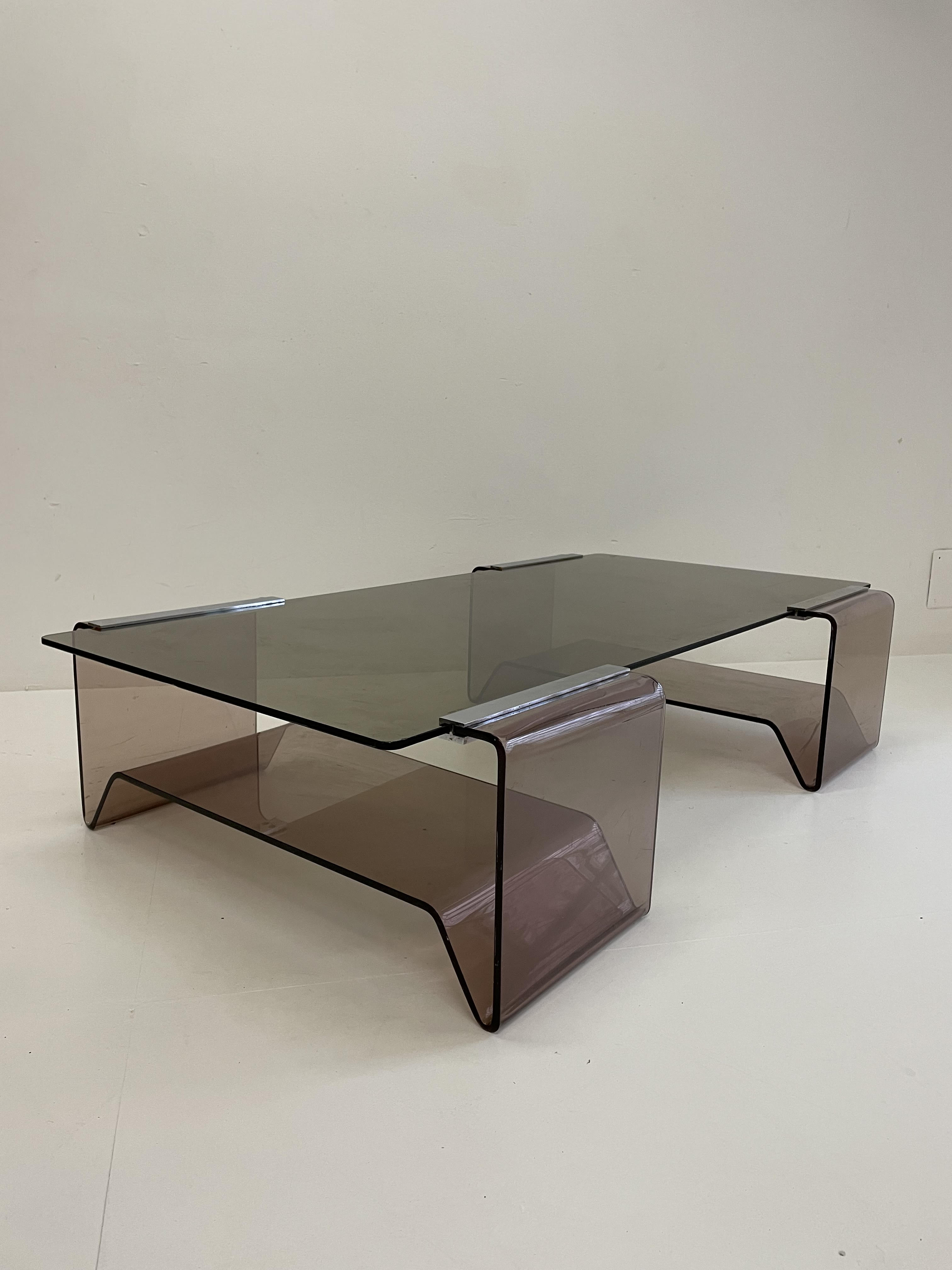 Glass and plexiglass coffee table by Michel Dumas - 70s