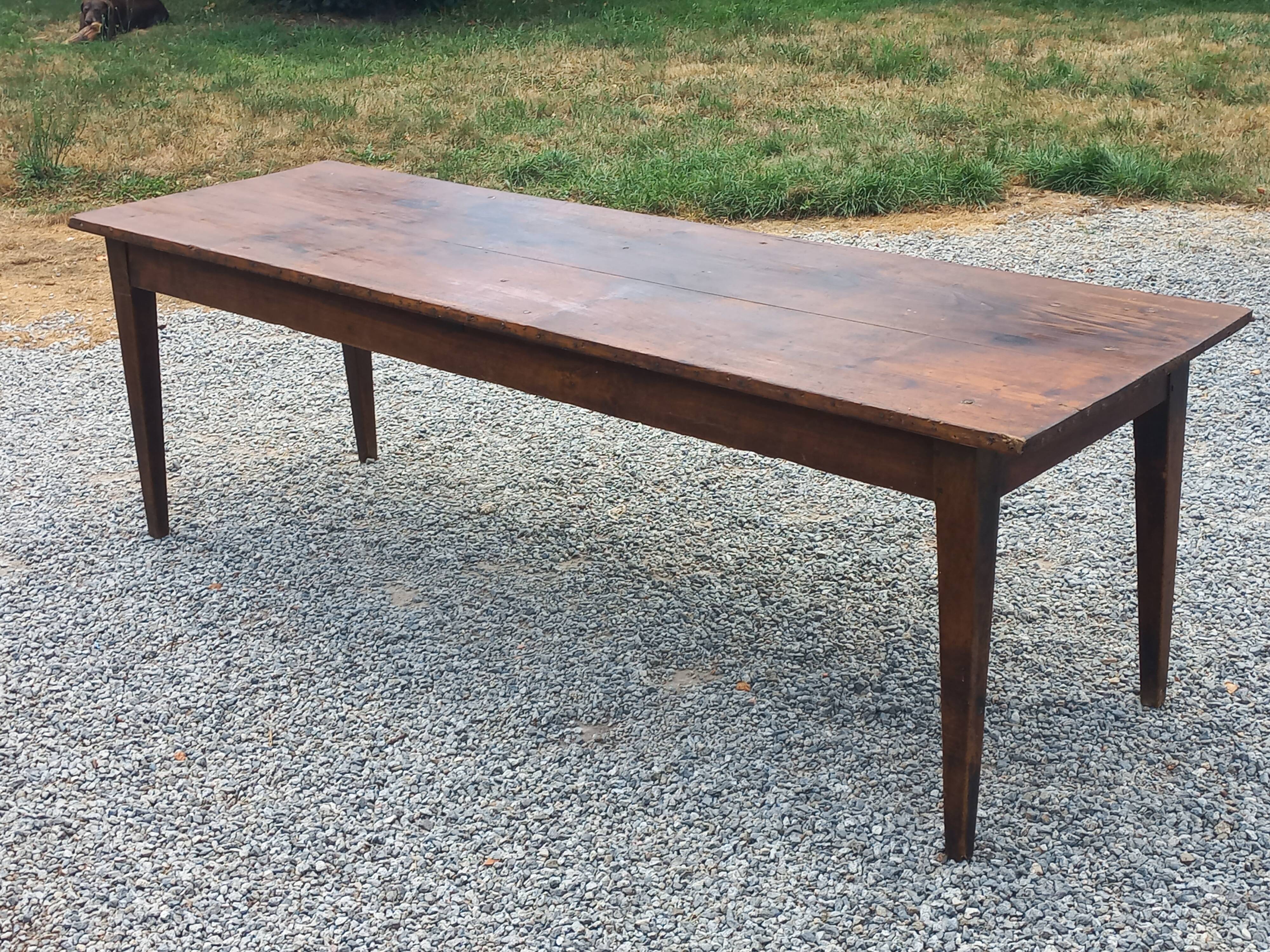 19th century farmhouse table with spindle legs, 225cm
