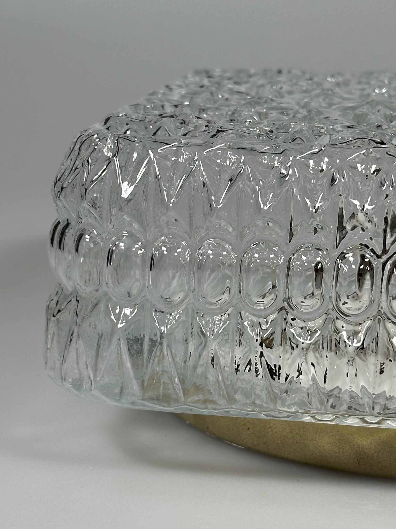 1960s 1970s Ceiling Lamp Flush Mount in Glass & Metal Space Age Design