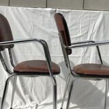 2 fauteuils cuisine métal chromé skaï marron 60’s