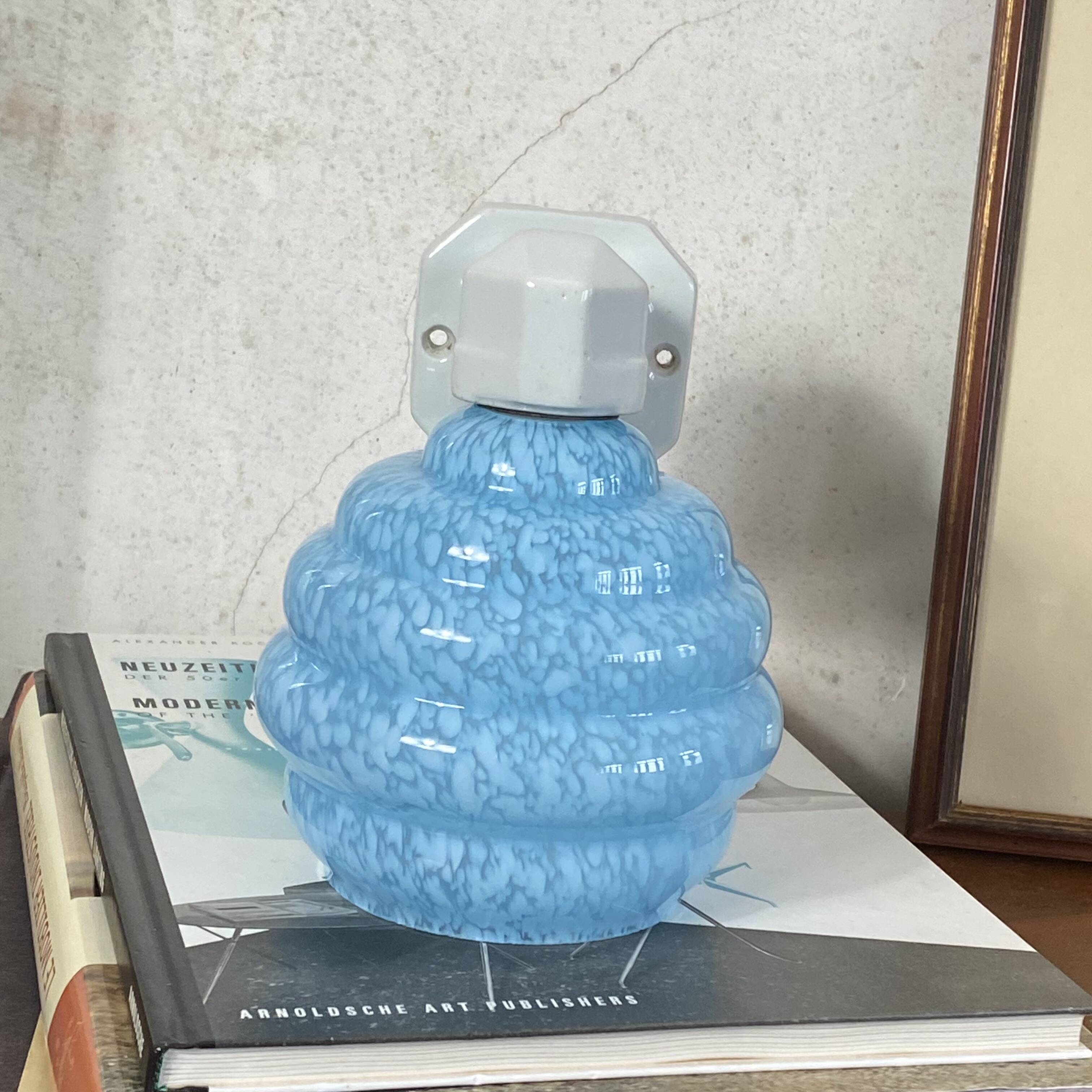 Ceramic wall lamp with a swan neck and blue glass globe Clichy