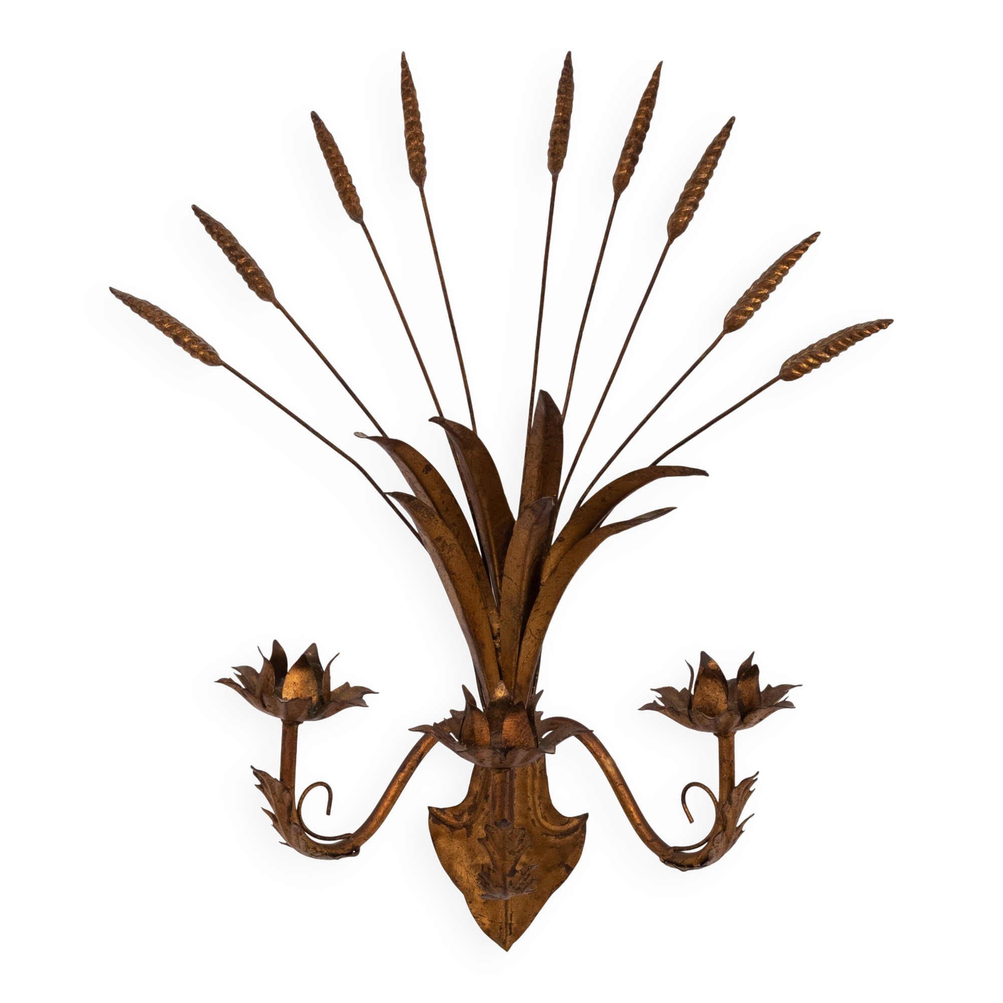 Stunning Italian Gilt Metal Wheat Sheaf candle Wall Sconce 1950s