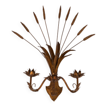 Stunning Italian Gilt Metal Wheat Sheaf candle Wall Sconce 1950s
