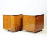 Classical Bedside Tables In Walnut And White Glass, Czechoslovakia 1960s