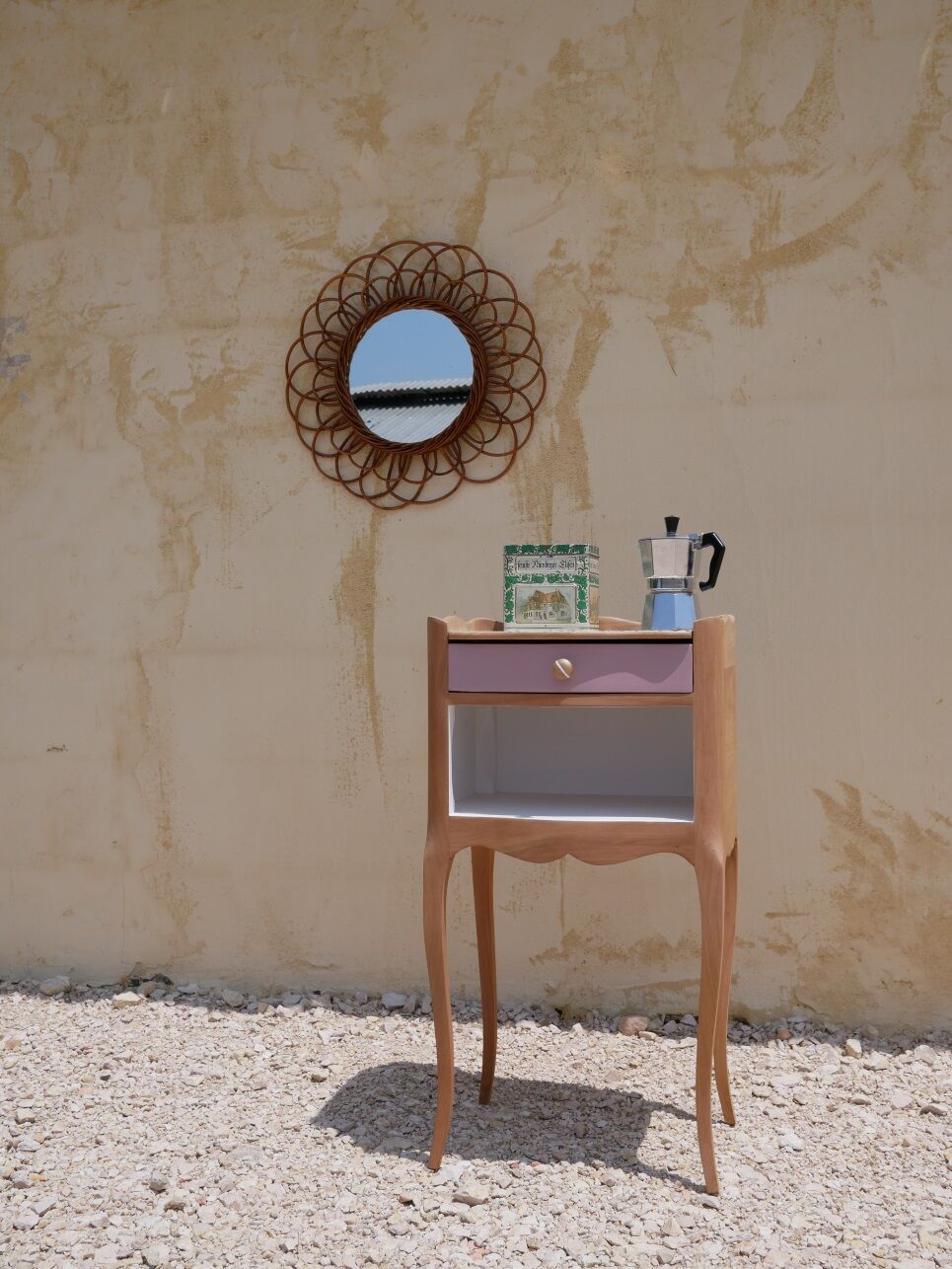Crude wooden bedside table