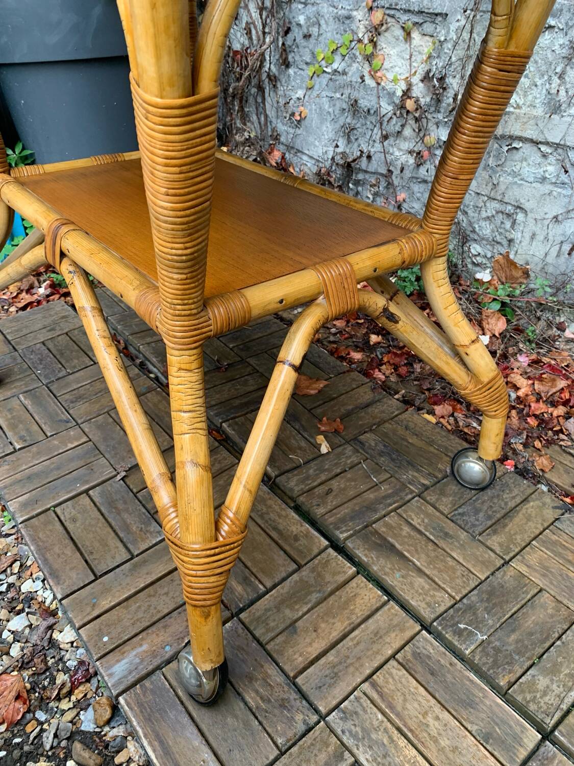 Vintage rattan and oak serving trolley 1960