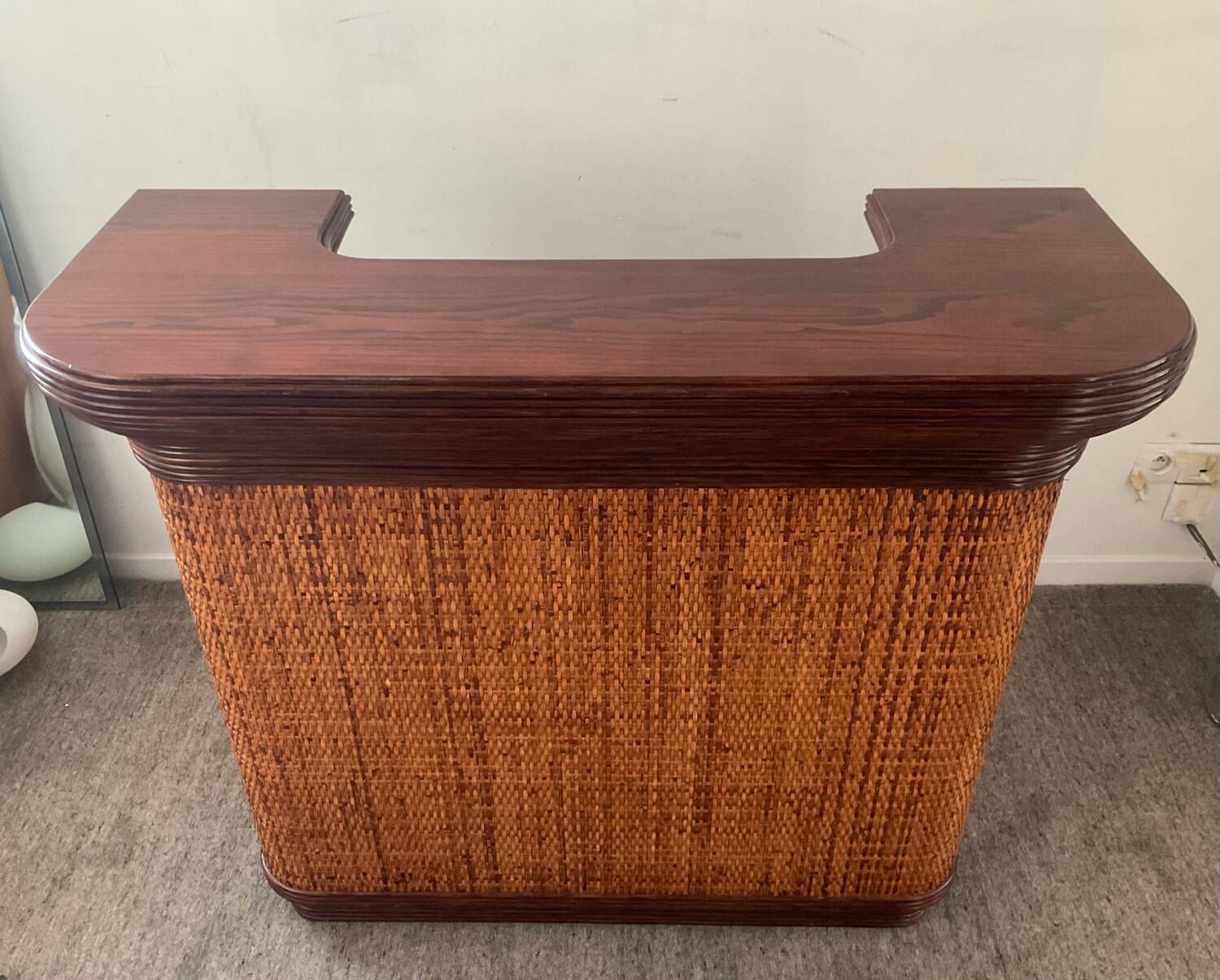 Vintage wooden and rattan counter bar