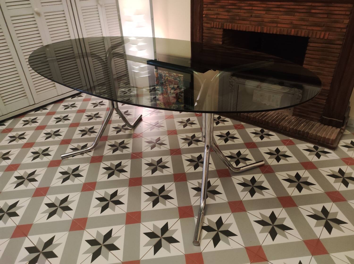 Dining table 70 chrome and smoked glass