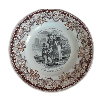 Old talking plate Births in April Opaque Lunéville Diam. 20 cm