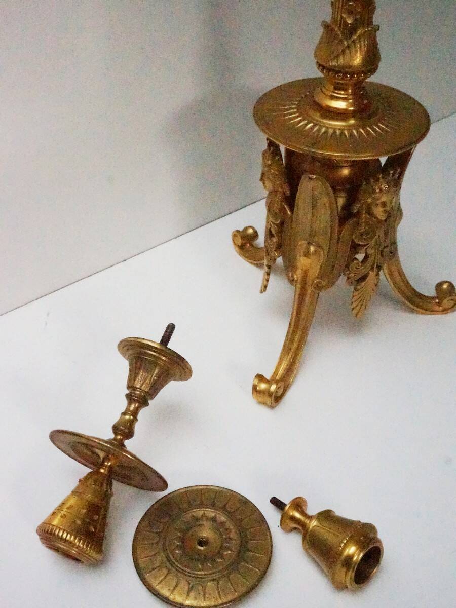 French Empire Neoclassical 7-Light Candelabra in Gilt Bronze and Crystal