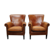 Fauteuil club en cuir vintage hollandais de couleur cognac, ensemble de 2