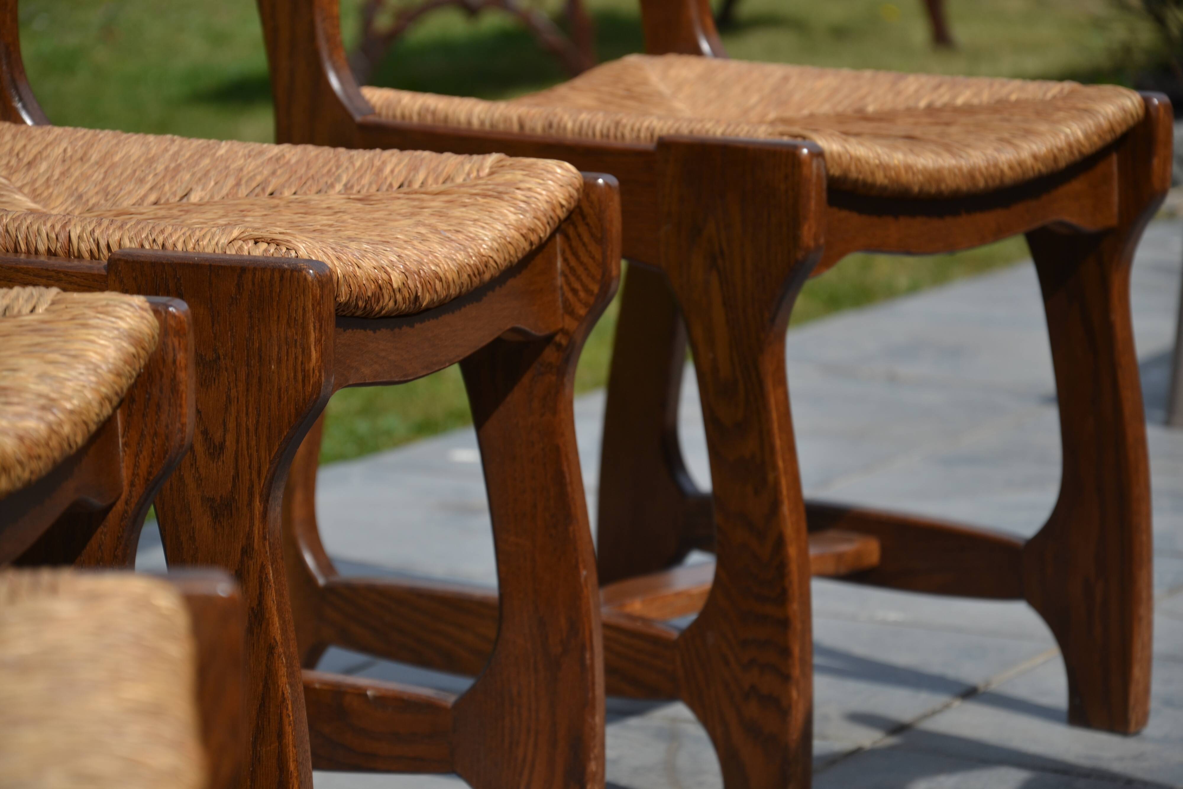 6 solid oak and straw chairs Guillerme et Chambron