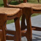 6 solid oak and straw chairs Guillerme et Chambron