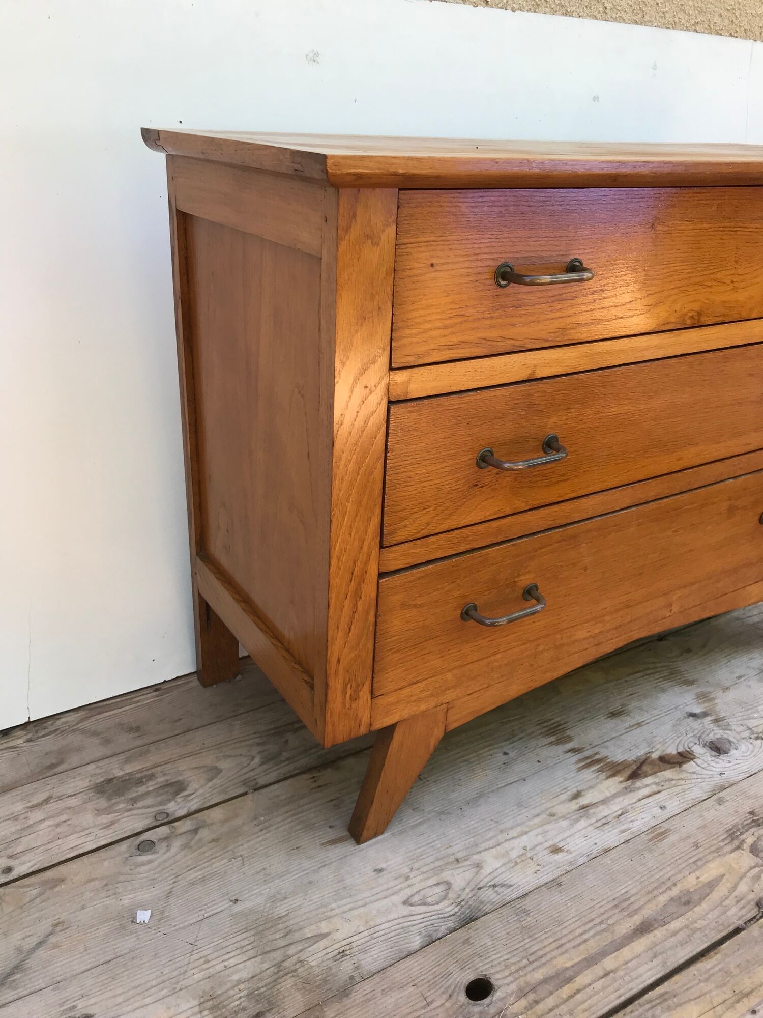 Ancienne commode scandinave 3 tiroirs bois pieds compas années 50 vintage