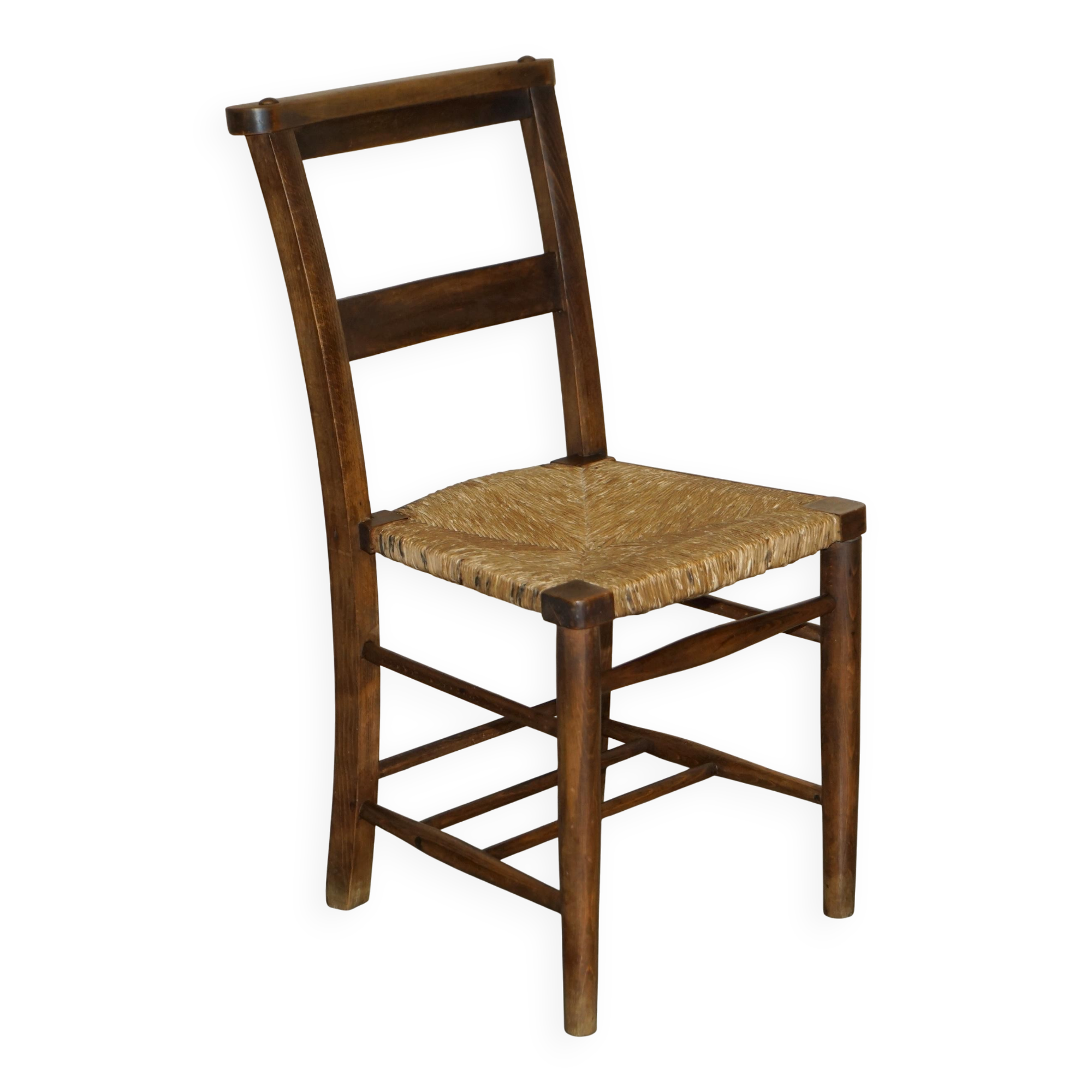 Set of six Dutch oak chairs with woven straw seats, circa 1860.
