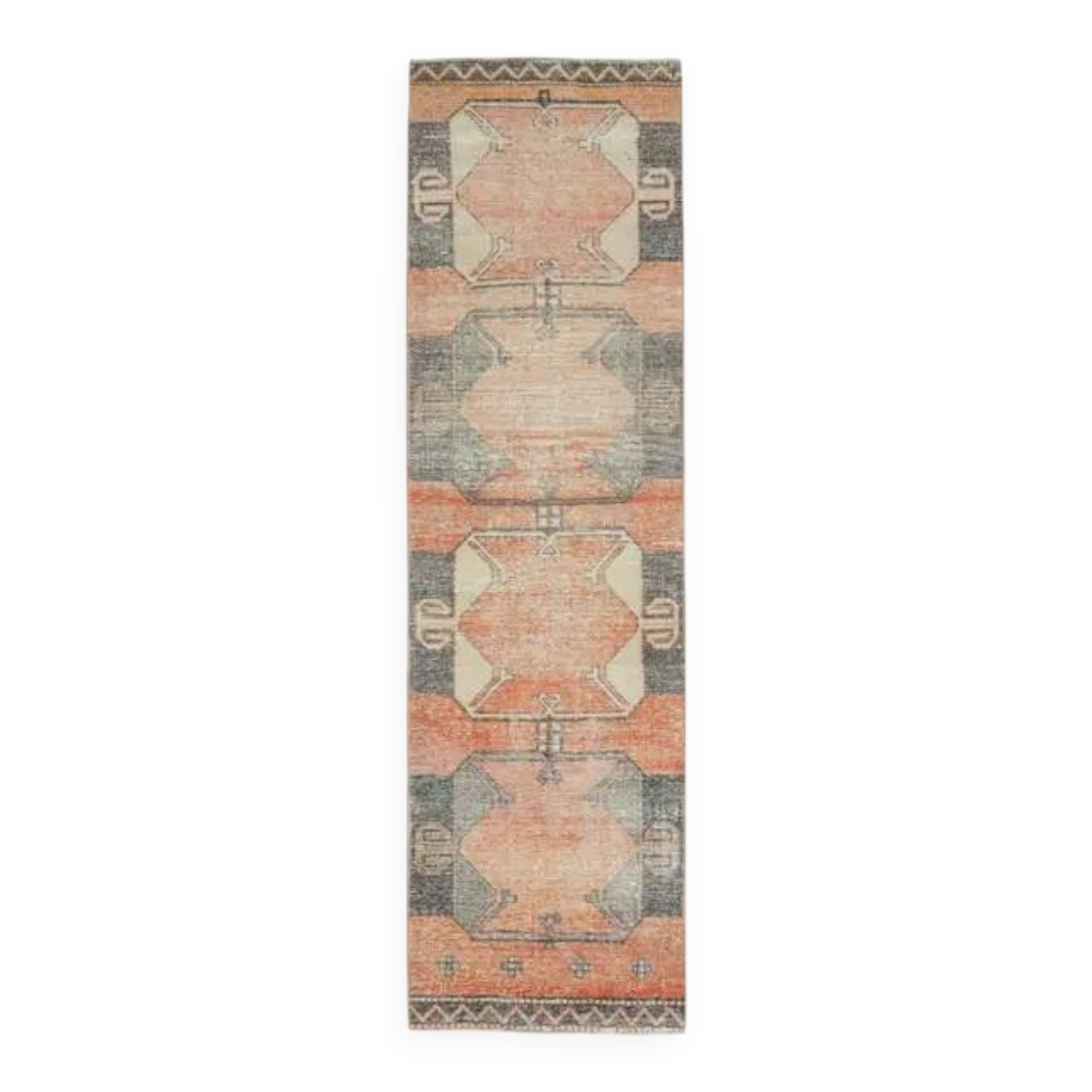 Vintage Turkish Hand-Knotted Wool Cotton Orange Runner Rug 83x305