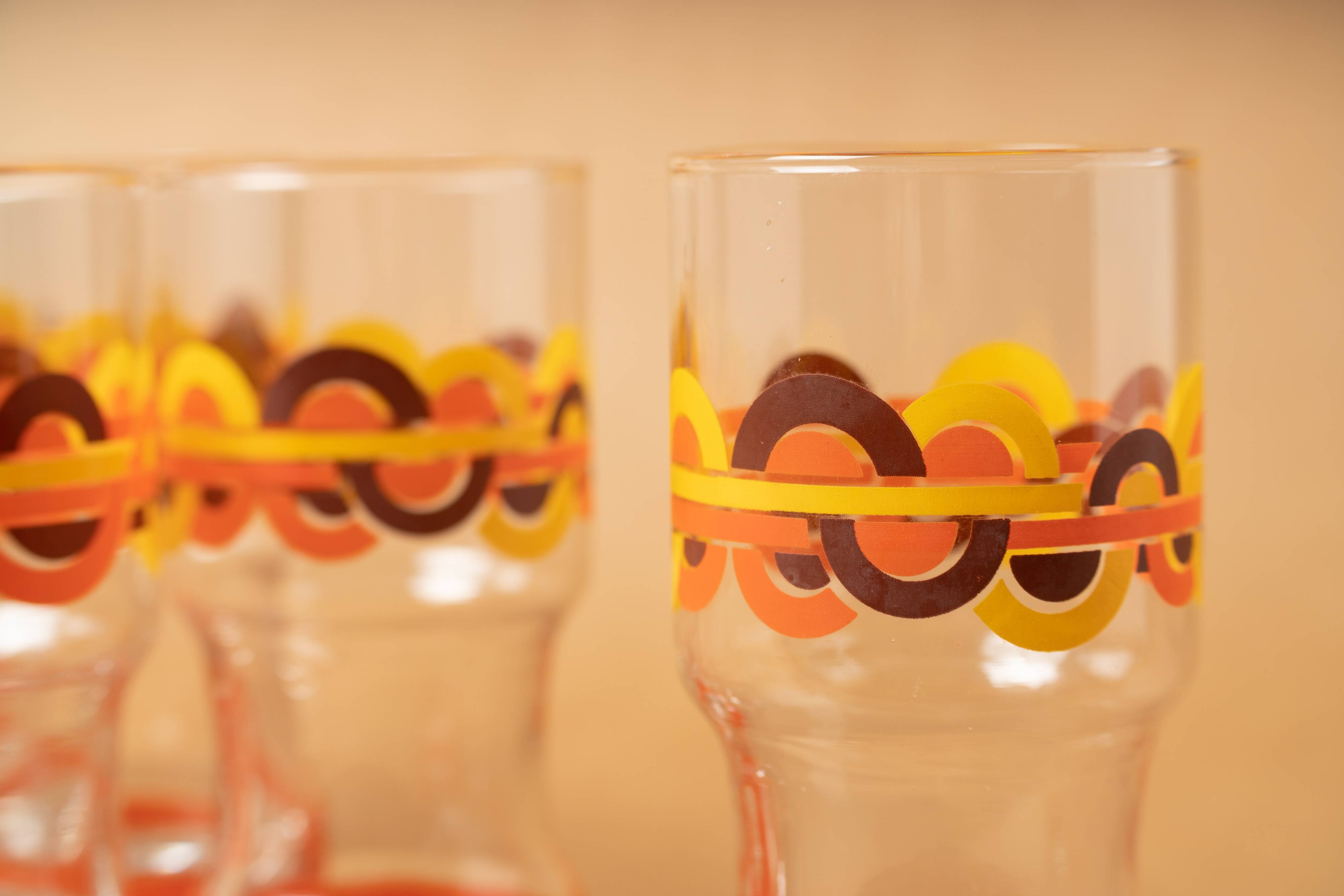7 glasses orangeade orange pattern circles silkscreen prints vintage 1970