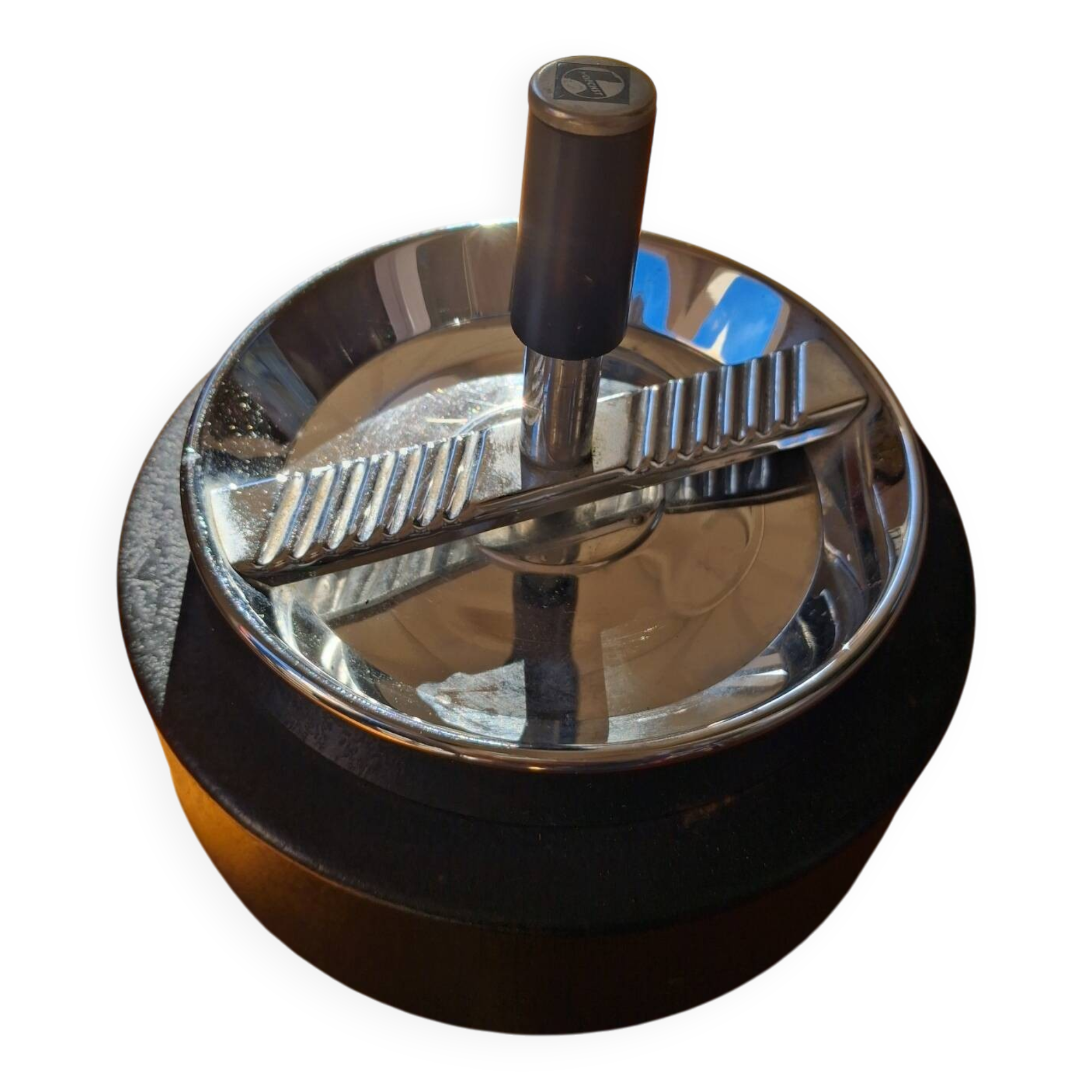 Cendrier noir et chromé vintage