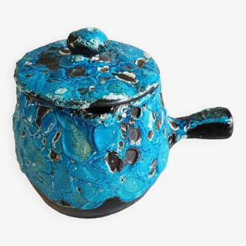 Blue ceramic fondue pot