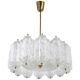 J.T. Kalmar brass chandelier with textured ice glass, Austria, 1950s
