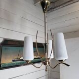 Vintage 3-light brass chandelier in opaline from the 60s