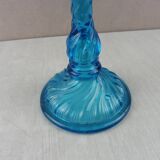 Old candlestick, blue molded glass