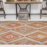5x8 Green & Orange Tribal Vintage Kilim Rug, 146x255Cm SK 33083