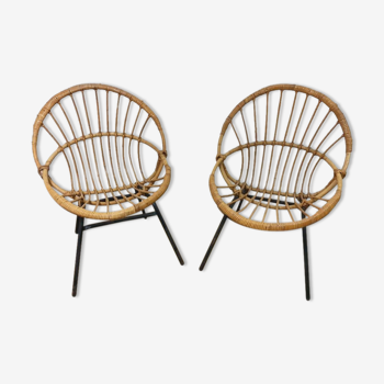 Fauteuils corbeille en osier en bambou osier rotin vintage