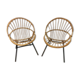 Osier basket armchairs in bamboo rattan