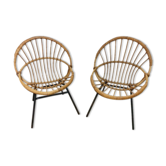 Osier basket armchairs in bamboo rattan