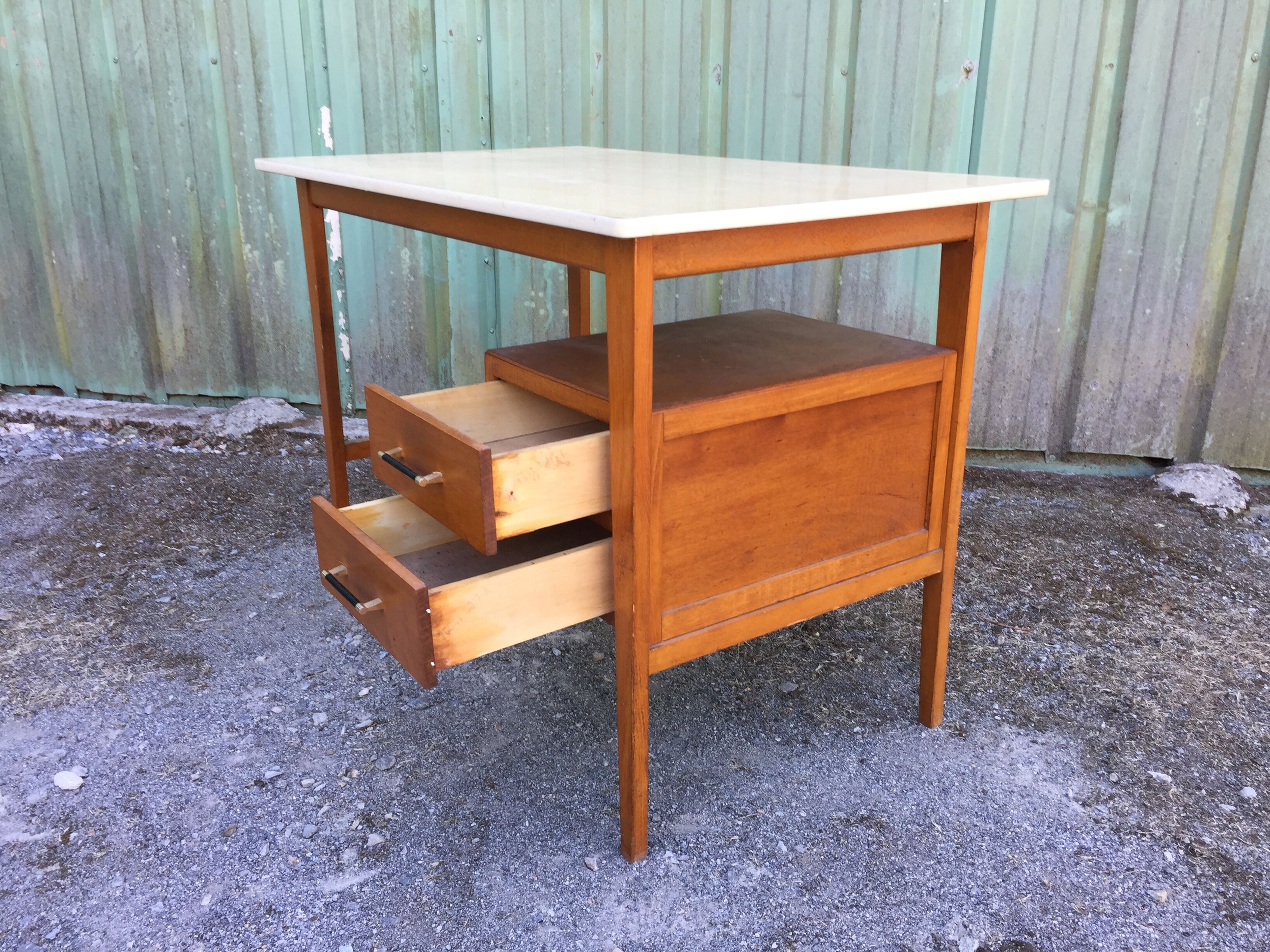 Vintage desk with 2 drawers in beech and cp with the Formica top