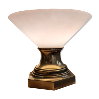 Old brass and opaline table lamp