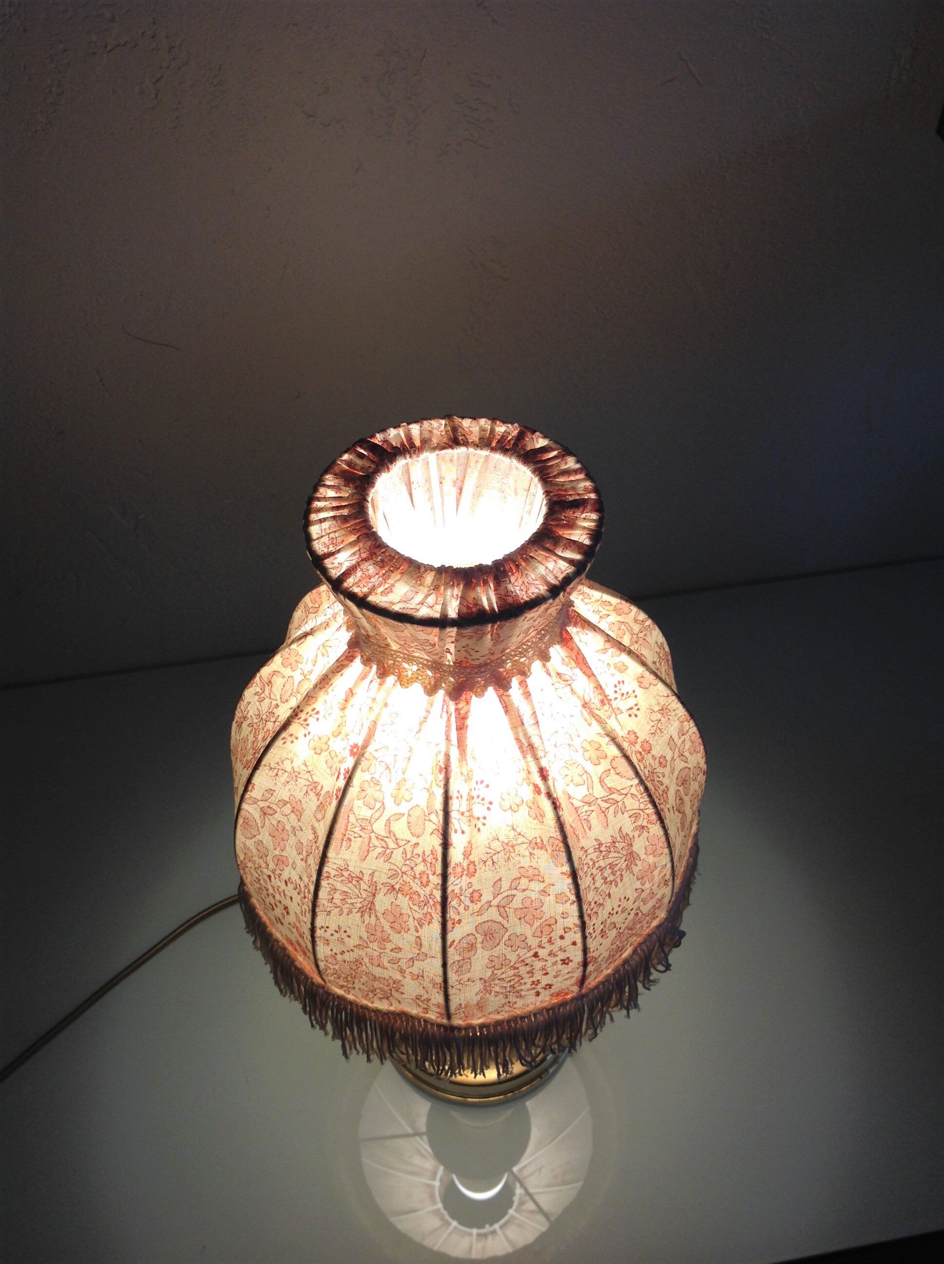 Brass bedside lamp and pink/vintage lampshade 60s-70s