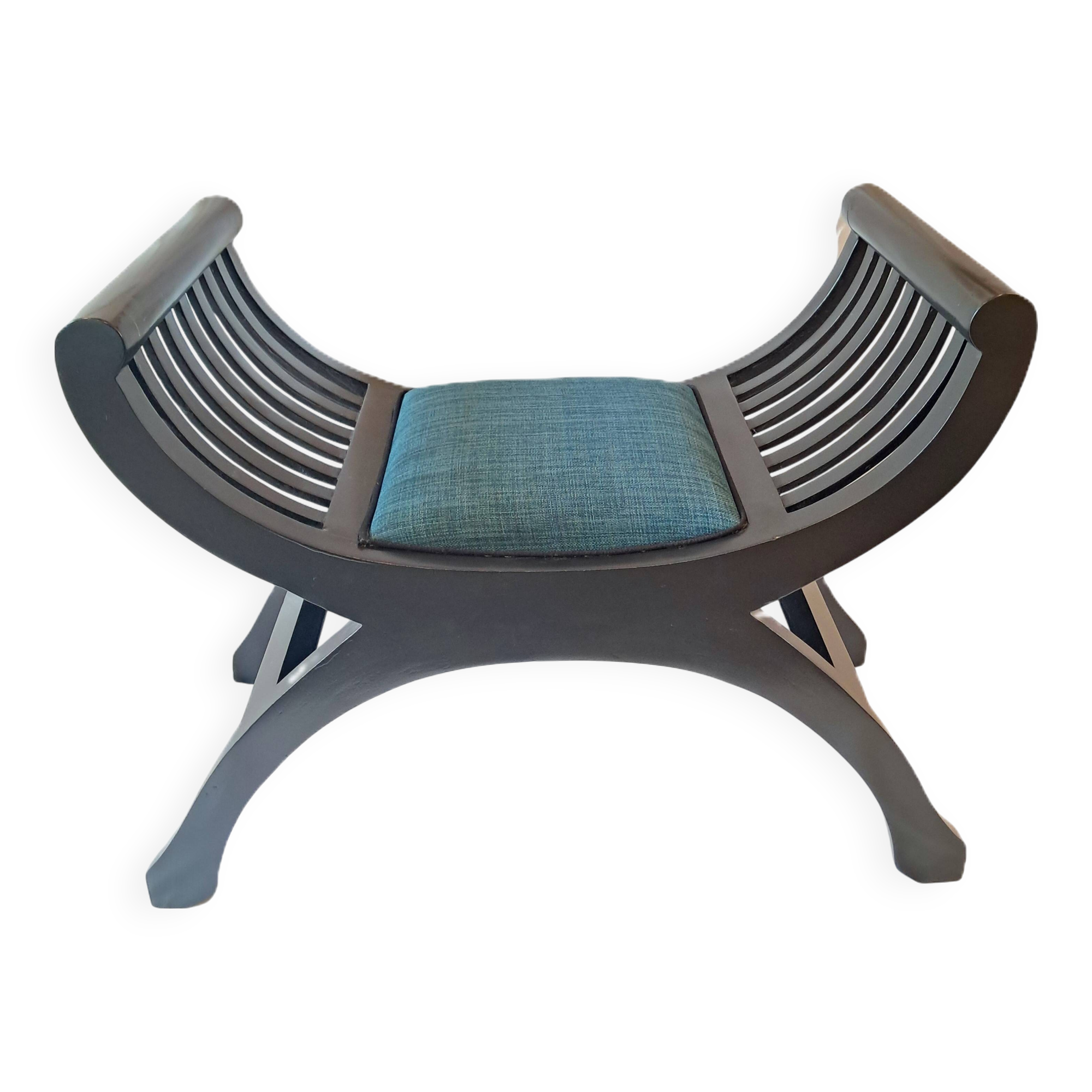 Tabouret Curule Vintage avec Assise Retapissée