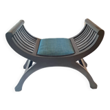 Vintage Curule Stool with Reupholstered Seat