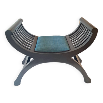 Vintage Curule Stool with Reupholstered Seat