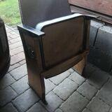 Mid-century grey cinema armchair in beech and fabric — Hungarian seat from the 1950s