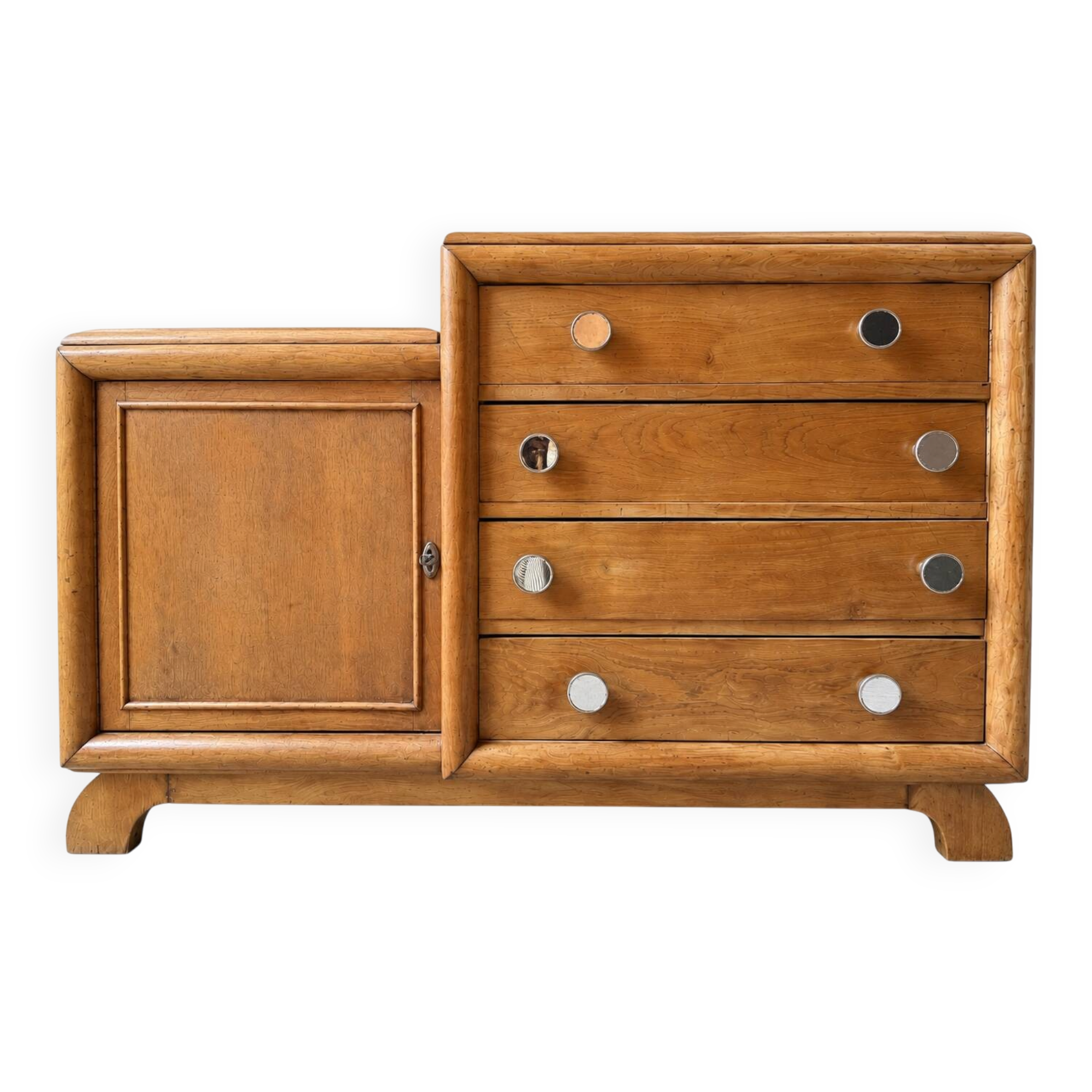 Commode asymétrique art déco chêne brut rénovée