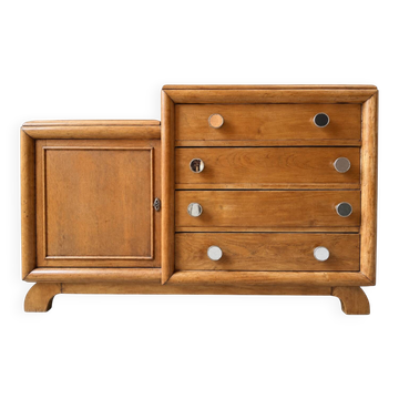 Asymmetrical Art Deco commode in raw oak, renovated.