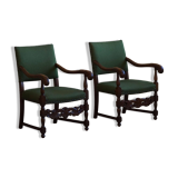 Oak and wool armchairs, Louis XIII style, by a French cabinetmaker from the 1930s.