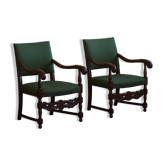 Fauteuils en chêne et laine, style Louis XIII, par un ébéniste français des années 1930