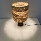Lampe en bois, abat-jour en laine