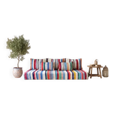 Multicoloured bohemian floor cushion – Handwoven striped recycled cotton