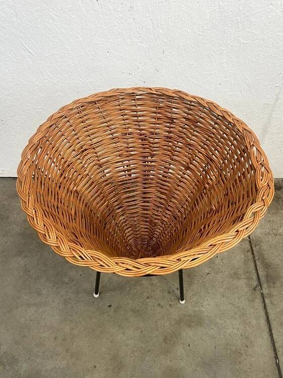 Vintage Rattan Point Basket / Plant Furniture, Netherlands 1960's