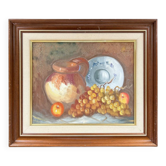 Tableau nature morte pichet et raisins