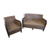 Bench seat and armchair in old rattan