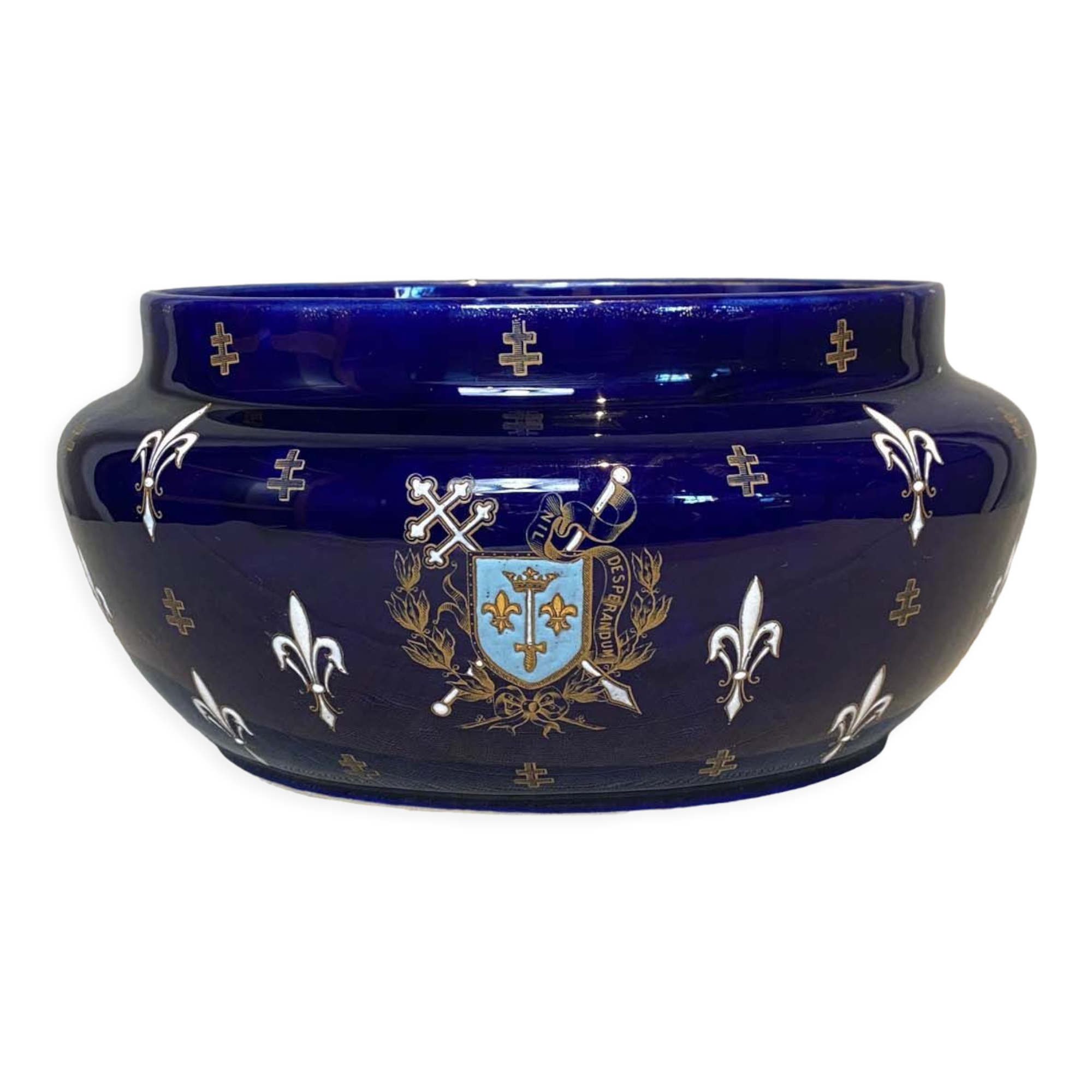 Planter signed Luneville K&G blue background