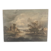 Oil Painting on Canvas Countryside Landscape School XIX - Signed C. Rougeot 18