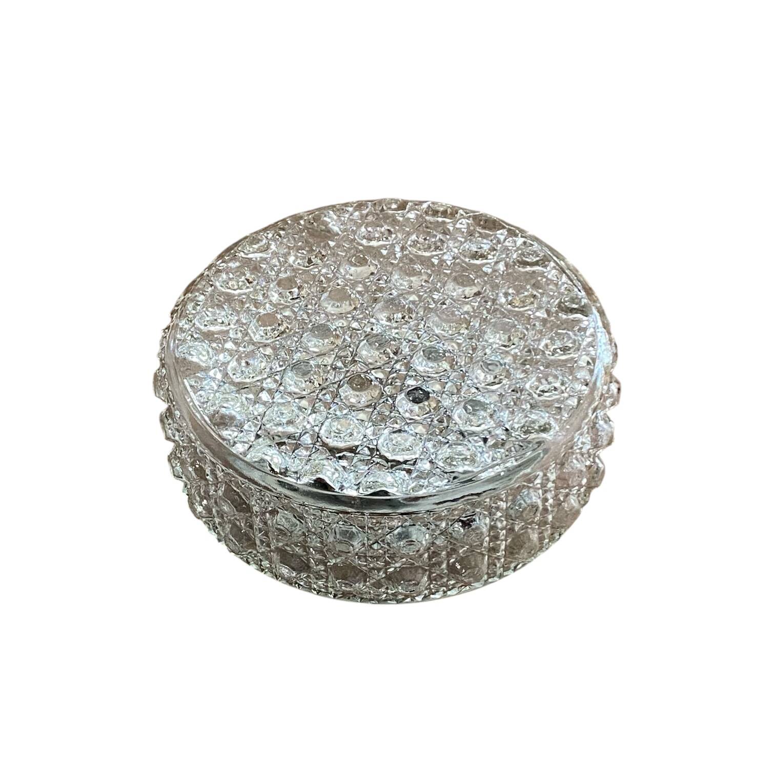 Round wall light ceiling fixture in glass with diamond points vintage 1970s